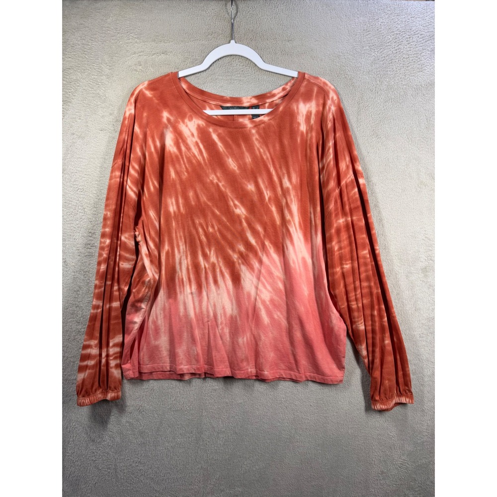 AnyBody Tie Dye Top Women L Orange Long Sleeve Cotton Modal Crew Neck Casual
